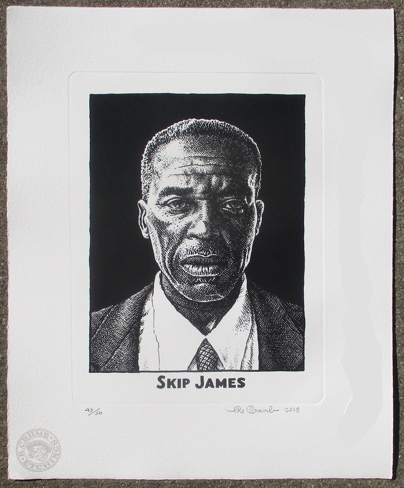 Skip James etching print from 2019